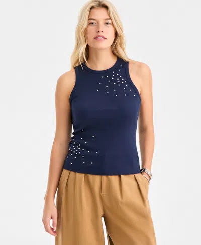 On 34th Women's Embellished Ribbed Knit Sleeveless Top, Macy's Exclusive In Blue