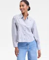 On 34th Women's Embellished Striped Shirt, Macy's Exclusive In Gray