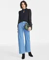 On 34th Women's Embroidered Chiffon Ruffled-neck Top, Exclusively At Macy's In Deep Black