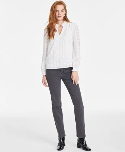 On 34th Women's Embroidered Chiffon Ruffled-neck Top, Exclusively At Macy's In Washed White