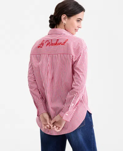 On 34th Women's Embroidered Oversized Poplin Shirt, Macy's Exclusive In Pink