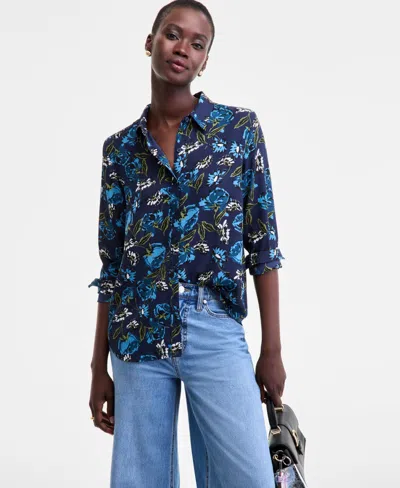 On 34th Women's English Setter Print Long-sleeve Top, Macy's Exclusive In Blue