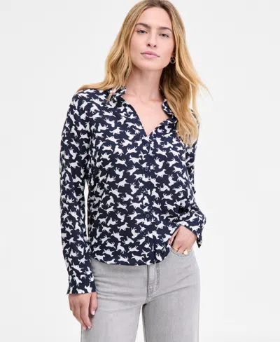 On 34th Women's English Setter Print Long-sleeve Top, Macy's Exclusive In Blue