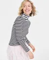 On 34th Women's Every Day Stripe Jersey Turtleneck, Created For Macy's In Deep Black