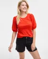 On 34th Women's Eyelet-sleeve Rib-knit Top, Exclusively At Macy's In Fiery Red