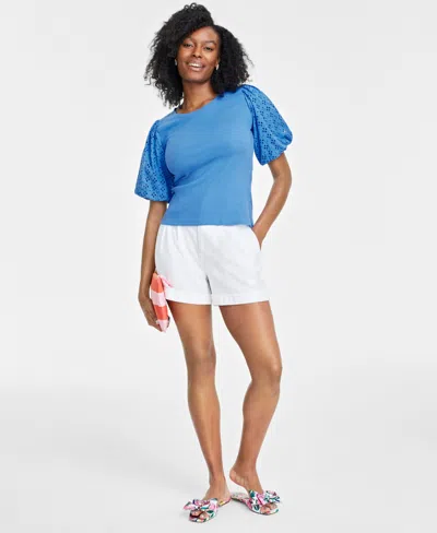 On 34th Women's Eyelet-sleeve Scoop-neck Knit Top, Created For Macy's In Regatta