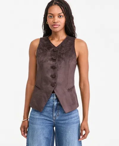 On 34th Women's Faux Suede Longline Tailored Vest, Macy's Exclusive In Ganache