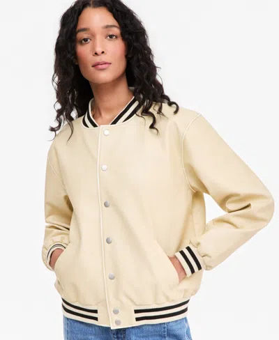 On 34th Women's Faux-leather Varsity Bomber Jacket, Macy's Exclusive In Neutral