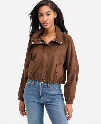 On 34th Women's Faux-suede High Collar Utility Jacket, Macy's Exclusive In Earth Brown