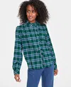 On 34th Women's Festive Plaid Ruffle-neck Flannel Shirt, Created For Macy's In Green
