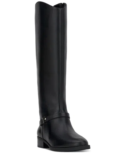 On 34th 34firessewc Womens Wide Calf Leather Knee-high Boots In Black