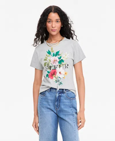 On 34th Women's Fleur Beaded Graphic Crewneck T-shirt, Macy's Exclusive In Gray