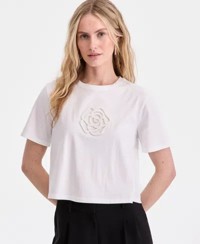 On 34th Women's Floral Beaded Relaxed Cotton T-shirt, Macy's Exclusive In White
