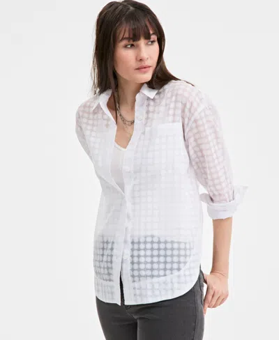 On 34th Women's Floral-burnout Relaxed Blouse, Exclusively At Macy's In Bright White