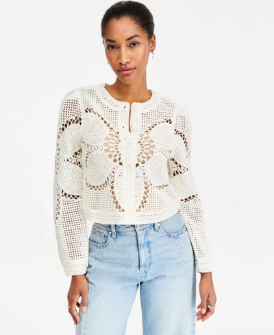 On 34th Women's Floral Pointelle Button-front Cardigan, Macy's Exclusive In White