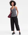 On 34th Women's Floral-print Double V-neck Tank, Macy's Exclusive In Black