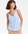 On 34th Women's Floral-print Double V-neck Tank, Macy's Exclusive In Blue