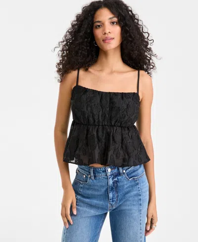 On 34th Women's Floral-textured Sleeveless Peplum Top, Macy's Exclusive In Black