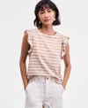 On 34th Women's Flutter-sleeve Jersey T-shirt, Macy's Exclusive In Neutral