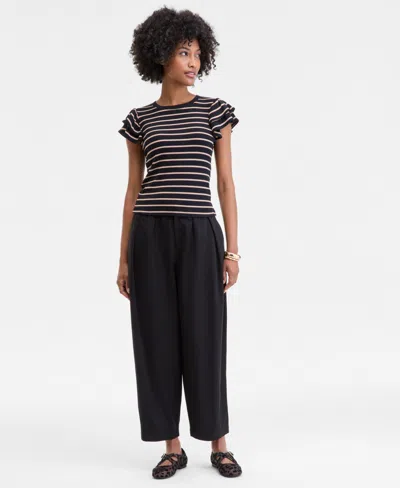 On 34th Women's Flutter-sleeve Ribbed Top, Created For Macy's In Black