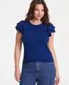 On 34th Women's Flutter-sleeve Ribbed Top, Created For Macy's In Blazing Navy