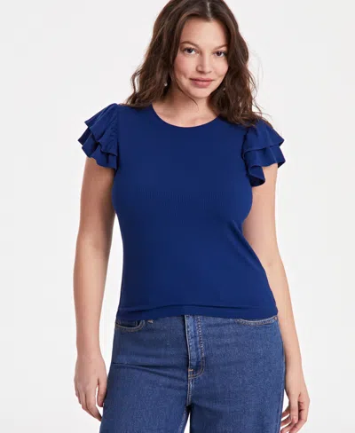 ON 34TH WOMEN'S FLUTTER-SLEEVE RIBBED TOP, CREATED FOR MACY'S