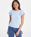 On 34th Women's Flutter-sleeve Ribbed Top, Created For Macy's In Pale Spring