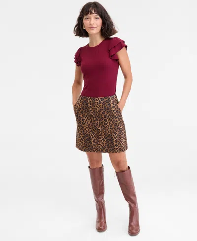 On 34th Women's Flutter-sleeve Ribbed Top, Created For Macy's In Red