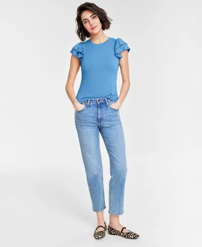 On 34th Women's Flutter-sleeve Ribbed Top, Created For Macy's In Regatta