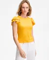 On 34th Women's Flutter-sleeve Ribbed Top, Created For Macy's In Yellow
