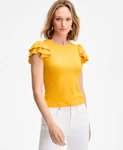 On 34th Women's Flutter-sleeve Ribbed Top, Created For Macy's In Yellow