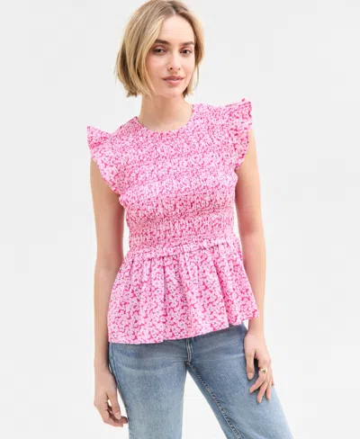 On 34th Women's Flutter-sleeve Smocked Peplum Top, Exclusively At Macy's In Fuchsia Purple