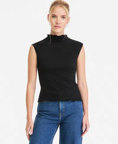 On 34th Women's Funnel Neck Puckered Rib Tank, Macy's Exclusive In Deep Black