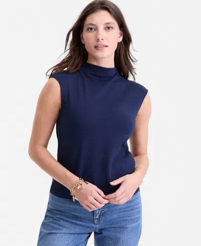 On 34th Women's Funnel Neck Sleeveless T-shirt, Macy's Exclusive In Blue