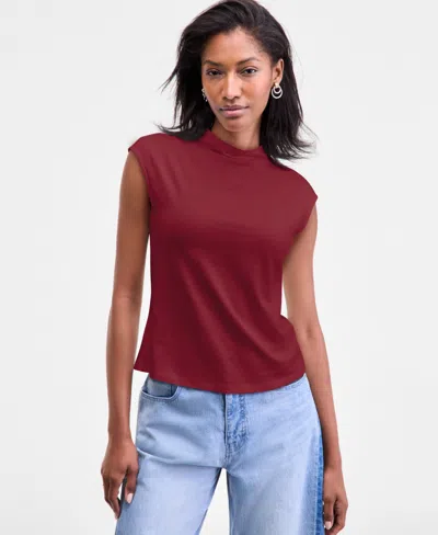On 34th Women's Funnel Neck Sleeveless T-shirt, Macy's Exclusive In Red