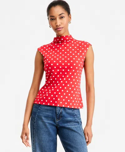 On 34th Women's Funnel Neck Sleeveless T-shirt, Macy's Exclusive In Red