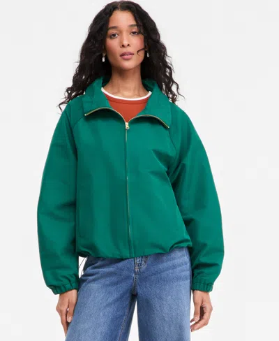 On 34th Women's Funnel-neck Ruched-sleeve Bubble Hem Jacket, Macy's Exclusive In Green