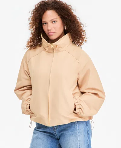 On 34th Women's Funnel-neck Ruched-sleeve Bubble Hem Jacket, Macy's Exclusive In Neutral