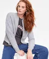 On 34th Women's Boucle Cozy Bomber Jacket, Created For Macy's In Light Grey Heather