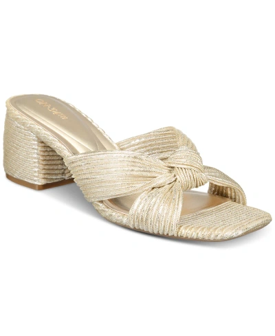 On 34th Women's Gaiaa Bow Block-heel Dress Sandals, Created For Macy's In Gold Fabric