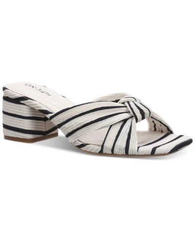 On 34th Women's Gaiaa Bow Block-heel Dress Sandals, Created For Macy's In Navy Stripe Fabric