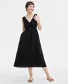 On 34th Women's Gauze Double V-neck Empire Midi Dress, Exclusively At Macy's In Deep Black