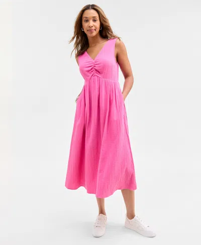 On 34th Women's Gauze Double V-neck Empire Midi Dress, Exclusively At Macy's In Pink Dazzle
