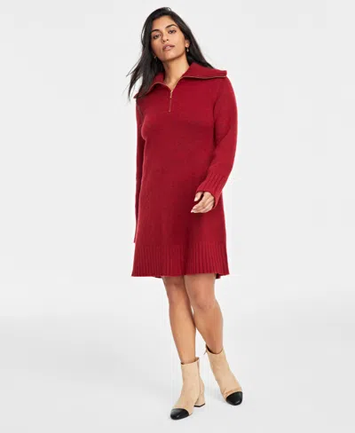 On 34th Women's Quarter-zip Sweater Mini Dress, Created For Macy's In Bright Rhubarb
