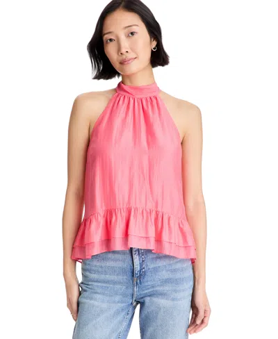 On 34th Women's Halter Bow Tie Neck Ruffle Hem Top, Macy's Exclusive In Coral Sunrise