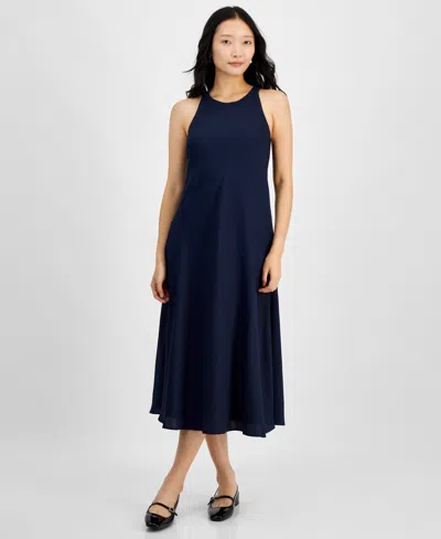 On 34th Women's Hammered Satin Sleeveless Midi Dress, Created For Macy's In Intrepid Blue