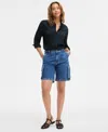 On 34th Women's High Rise Cargo Bermuda Jean Shorts, Exclusively At Macy's In Tinted Dark