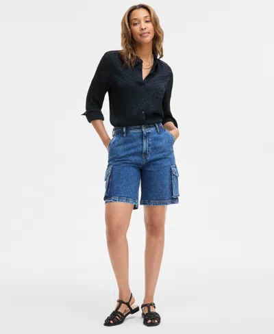 On 34th Women's High Rise Cargo Bermuda Jean Shorts, Exclusively At Macy's In Tinted Dark