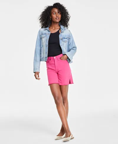 On 34th Women's High-rise Frayed Denim Shorts, Created For Macy's In Fuchsia Purple