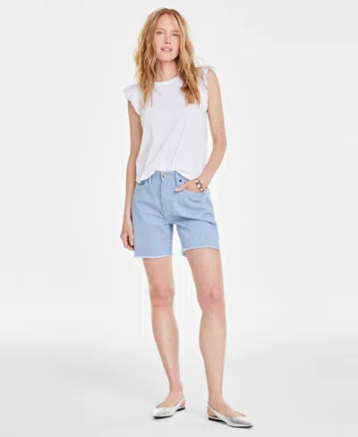 On 34th Women's High-rise Frayed Denim Shorts, Created For Macy's In Stripe Rinse